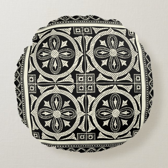 Coussins Ronds Motif Mandala noir et blanc par Vision Studio (Devant)