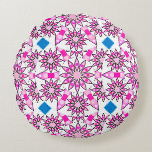 Coussins Ronds Motif mandala, rose vif, noir et blanc