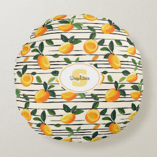 Coussins Ronds Motif Mango Aquarelle avec Feuilles verts