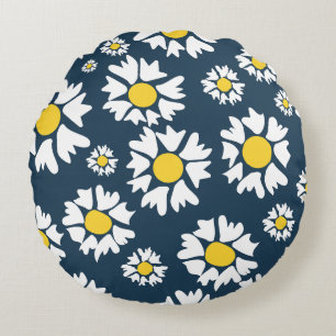 Coussins Ronds Motif marguerrier, motif floral, marguerites blanc