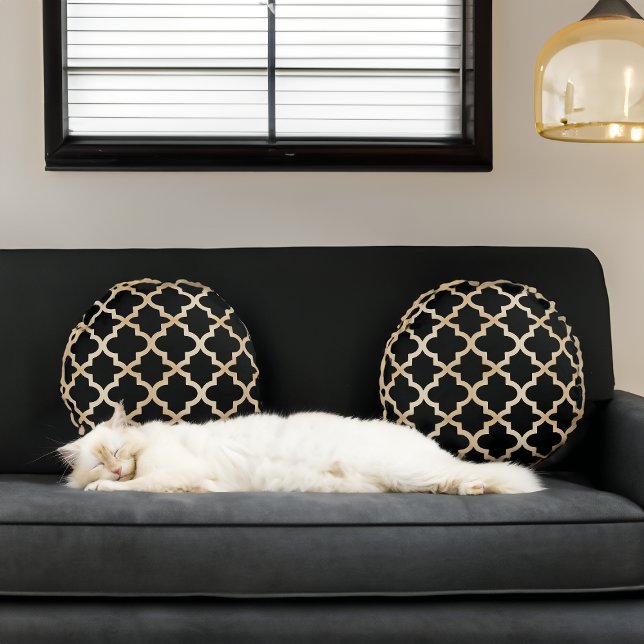 Coussins Ronds Motif marocain Noir & Or (Créateur téléchargé)