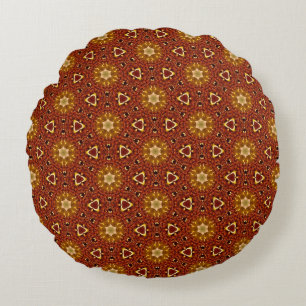Coussins Ronds Motif Masala Brun Jaune Piquant