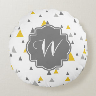 Coussins Ronds Motif moderne de triangles grises et jaunes