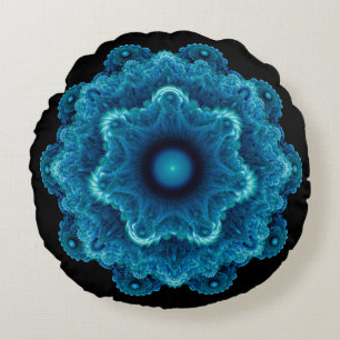 Coussins Ronds Motif naturel bleu fractal