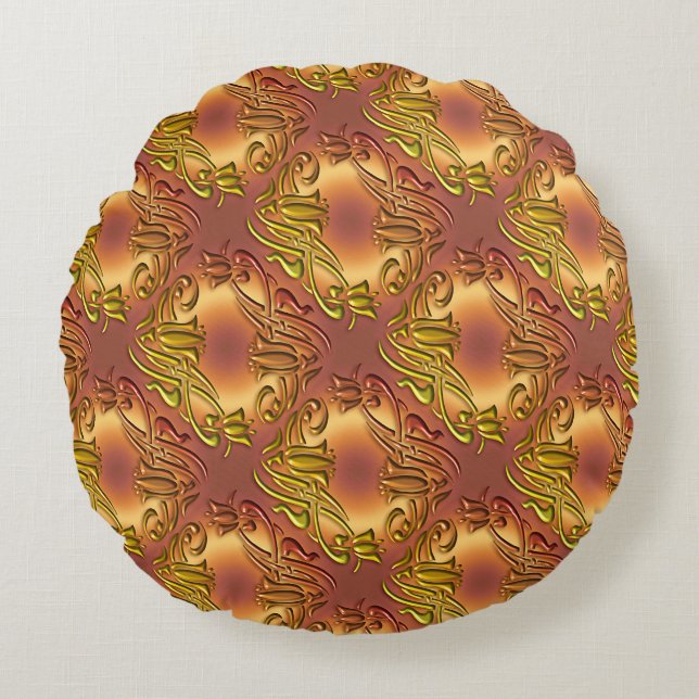 Coussins Ronds Motif or damassé floral (Devant)
