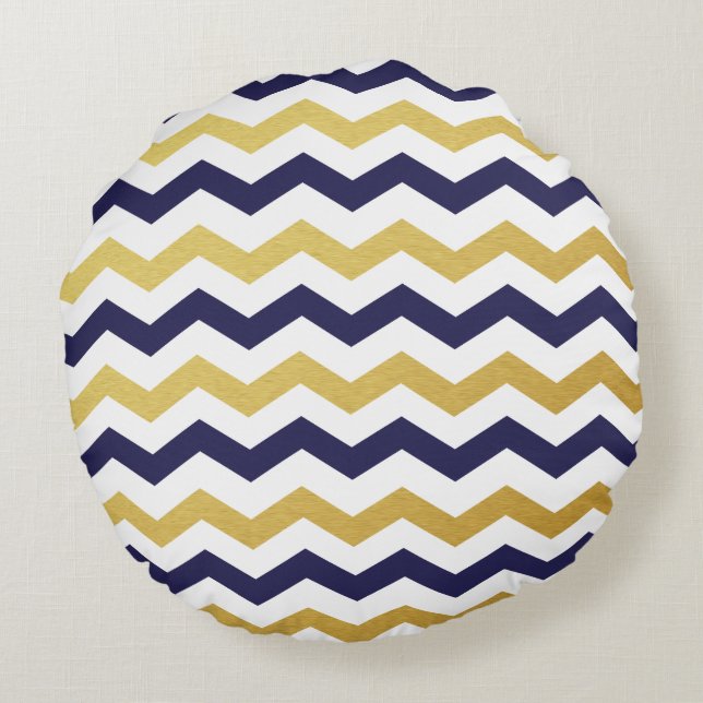Coussins ronds Motif or et bleu Chevron (Dos)