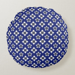 Coussins Ronds Motif Oriental Indigo White Katazome Fleurs