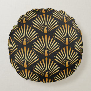 Coussins Ronds Motif paon d'or Art déco