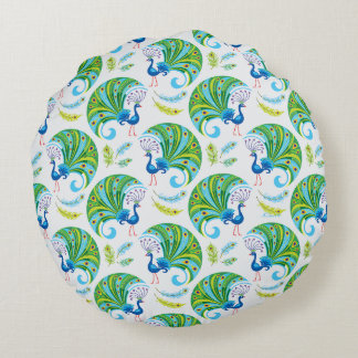 Coussins Ronds Motif Paon et Plumes