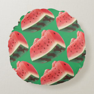 Coussins Ronds Motif Pastèque Juteuse : Dessin de Fruit d'Été