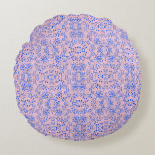 Coussins Ronds motif plante A08.b boho. rose BG
