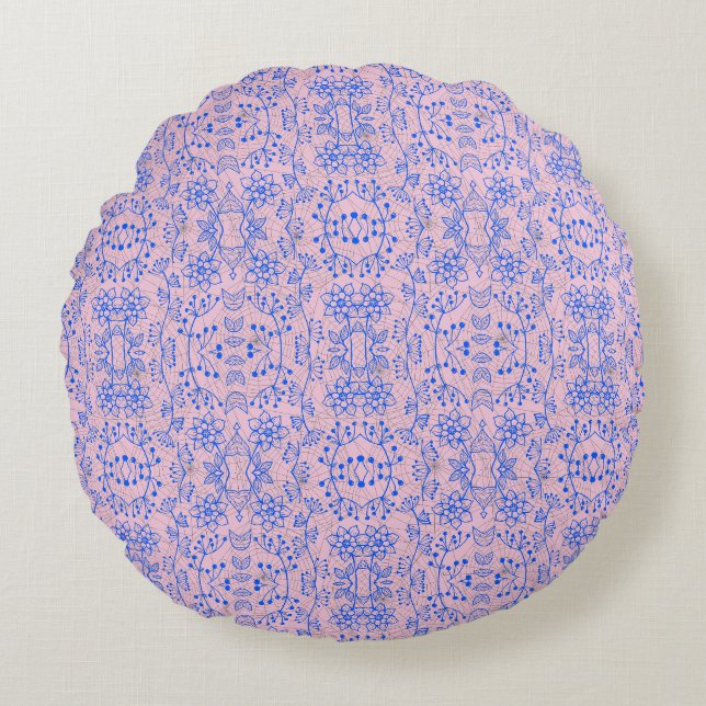 Coussins Ronds motif plante A08.b boho. rose BG (Devant)