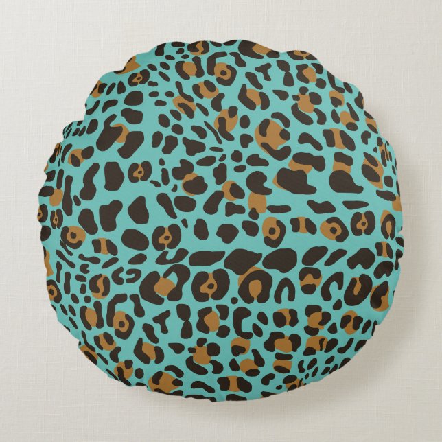Coussins Ronds Motif Poster de animal Leopard Jaguar (Devant)