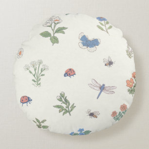 Coussins Ronds Motif Prairie Fleur Sauvage Jardin Botanique Flora