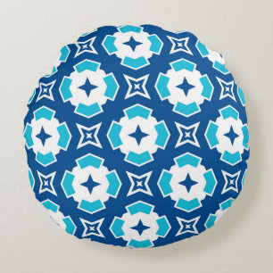 Coussins Ronds Motif Quatrefoil blanc et bleu géométrique moderne