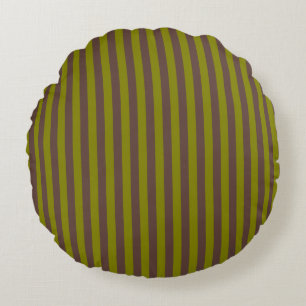 Coussins Ronds Motif rayé en chocolat brun et vert olive
