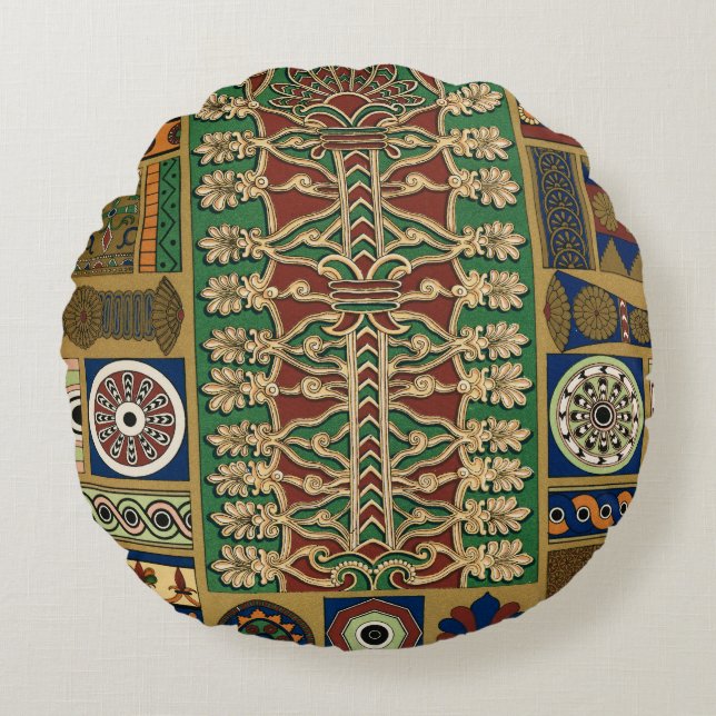 Coussins Ronds Motif rétro assyrien (Devant)