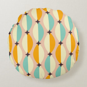 Coussins Ronds Motif rétro symétrique avec sarcelle entrelacée