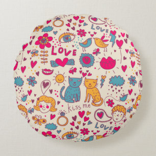 Coussins Ronds Motif romantique coloré