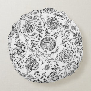 Coussins Ronds Motif rond Fleur noir et blanc