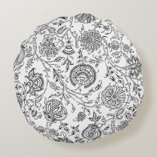 Coussins Ronds Motif rond Fleur noir et blanc (Dos)