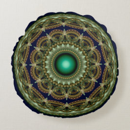 Coussins Ronds Motif rond fractal kaléidoscopique vert