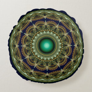 Coussins Ronds Motif rond fractal kaléidoscopique vert