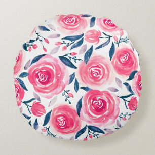 Coussins Ronds Motif Rose d'aquarelle rose