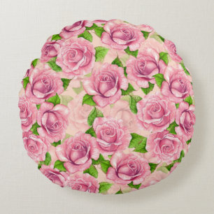 Coussins Ronds Motif rose d'aquarelle rose