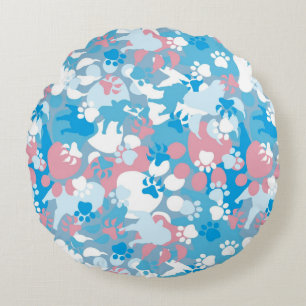 Coussins Ronds Motif rose et bleu de chien de camouflage