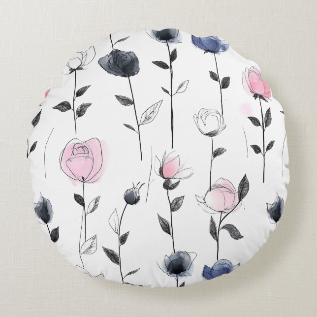 Coussins Ronds Motif rose moderne (Devant)