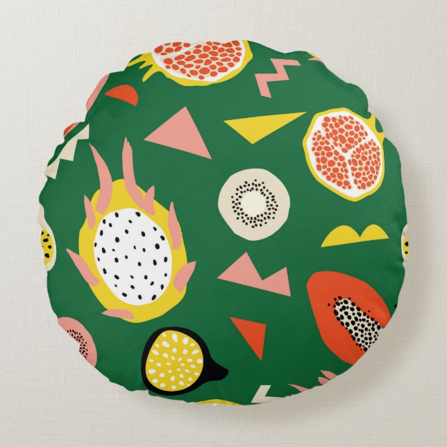 Coussins Ronds Motif sans couture aux fruits tropicaux (Devant)