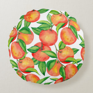 Coussins Ronds Motif sans couture avec aquarelle fruit mandarin e