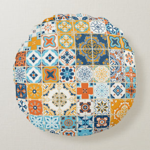 Coussins Ronds Motif sans couture avec carrelage portugais. infec