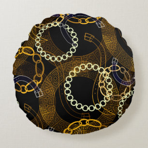 Coussins Ronds Motif sans couture avec ceintures chaînes de méand