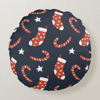 Coussins Ronds Motif sans couture avec chaussettes de noël, sucre