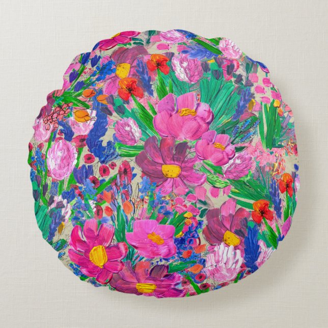 Coussins Ronds Motif sans couture avec de Belles fleurs. Aquarell (Devant)