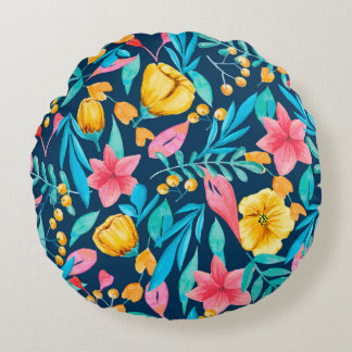 Coussins Ronds Motif sans couture avec éléments botaniques. Water