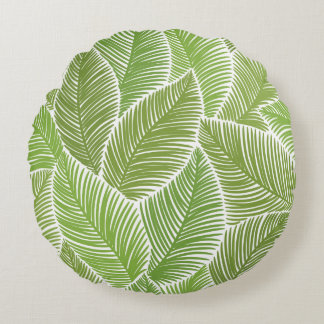 Coussins Ronds Motif sans couture avec feuilles de palmiers verts