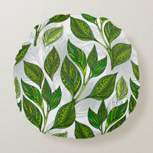 Coussins Ronds Motif sans couture avec Feuilles de thé vert