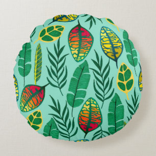 Coussins Ronds Motif sans couture avec feuilles tropicaux. L'art