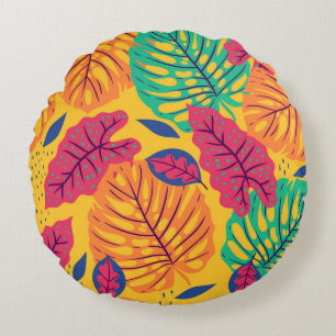 Coussins Ronds Motif sans couture avec feuilles tropicaux sur ba 