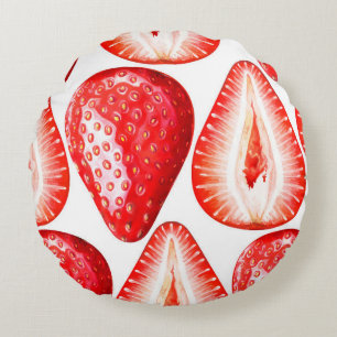 Coussins Ronds Motif sans couture avec fraises mûres sur b blanc