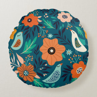 Coussins Ronds Motif sans couture avec ornement fleuri