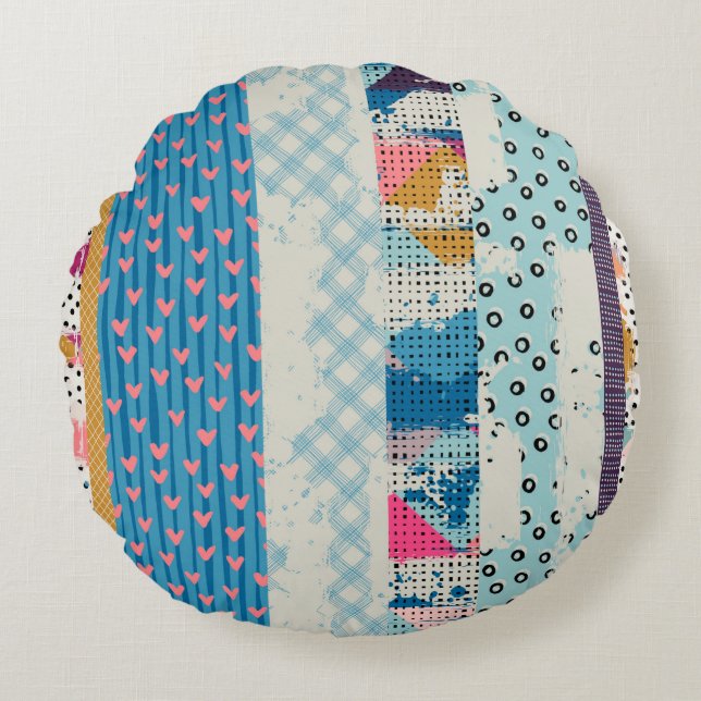 Coussins Ronds Motif sans couture, carreaux patchwork.  (Devant)
