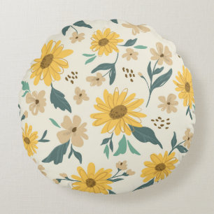 Coussins Ronds Motif sans couture de tournesol. Marguerite jaune