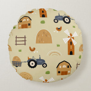 Coussins Ronds Motif sans couture de tracteurs agricoles d'art po