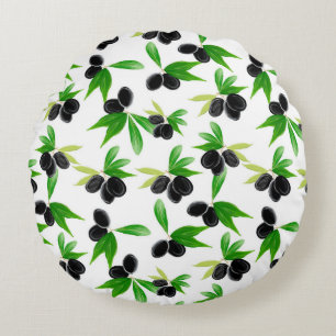 Coussins Ronds Motif sans soudure Gouache avec branche d'olivier,