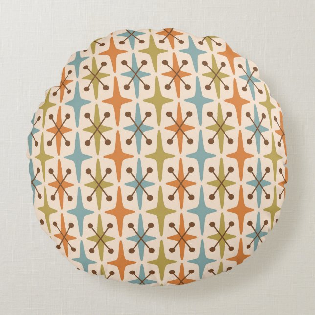 Coussins Ronds Motif Starburst moderne du milieu du siècle (Devant)
