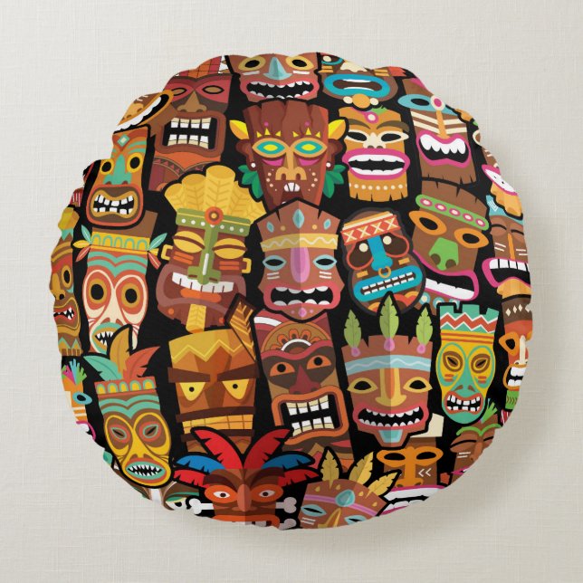Coussins Ronds Motif Tiki (Devant)